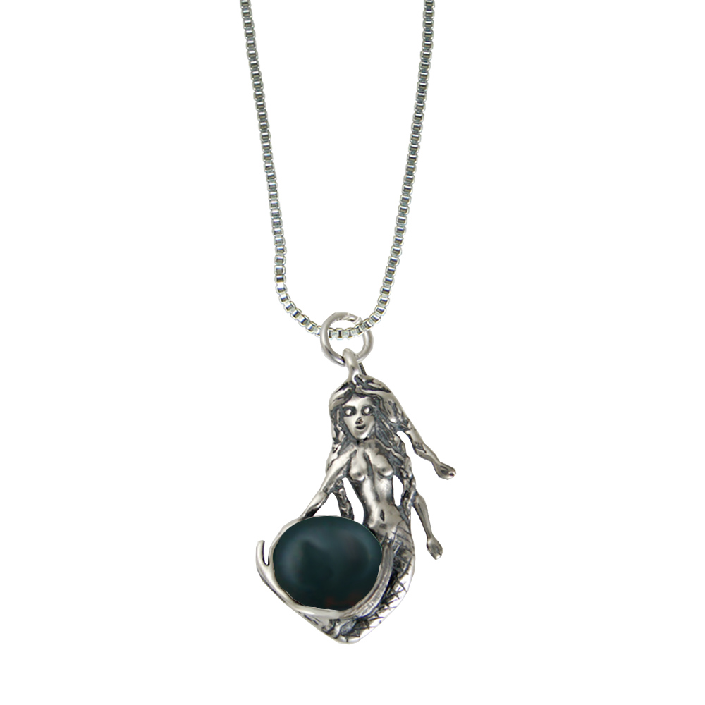 Sterling Silver Mermaid of the Seven Seas Pendant With Bloodstone